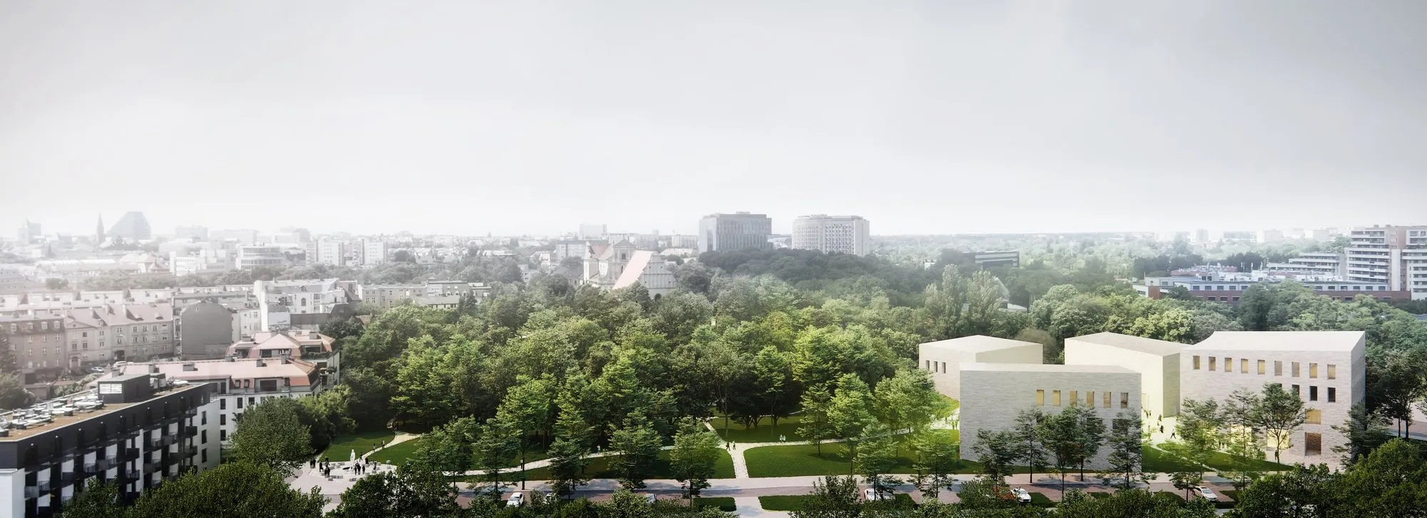 Wizualizacja zespołu budynków Muzeum Powstania Wielkopolskiego u podnóża Wzgórza św. Wojciecha